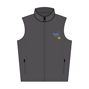 Official staff apparel: a charcoal grey, fleece-lined vest with the Positive Leaps logo embroidered on the front.